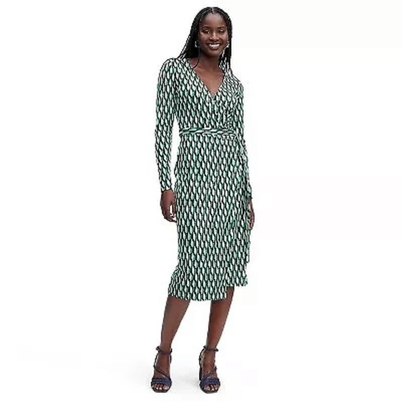 Women's Long Sleeve Midi Arrow Geo Green‎ Wrap Dress - DVF x Target NWT - Picture 4 of 7